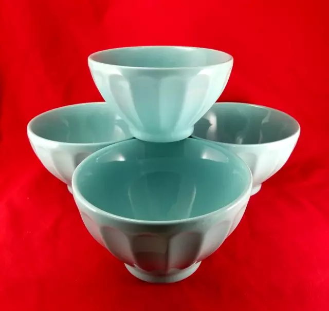 Sweese Porcelain Soup Cereal Salad Fruit Bowls Fluted 20 Ounce Teal Set of 4