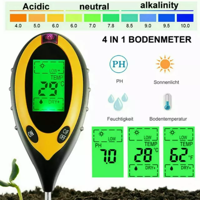 4 in 1 Bodenmessgerät pH-Wert Temperatur Licht Boden Messgerät Feuchtigkeit L8O4