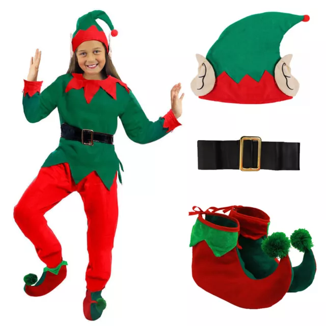 Girls Elf Costume Childs 5 Piece Santa Little Helper Christmas Xmas Fancy Dress
