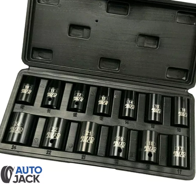 Autojack Impact Wrench Socket Set 13 Pc 1/2 Square Drive Sq Dr Metric 10 - 24mm