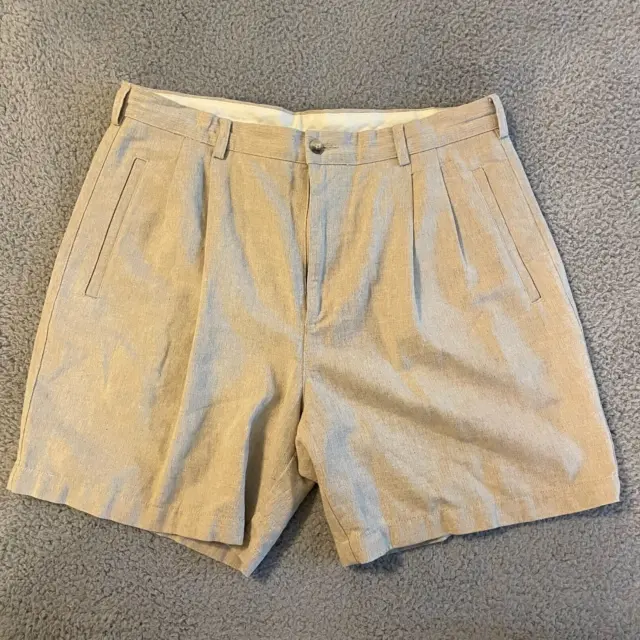 Pantalones cortos chinos para hombre mezcla de lino y algodón plisados ​​beige ligero sin marca