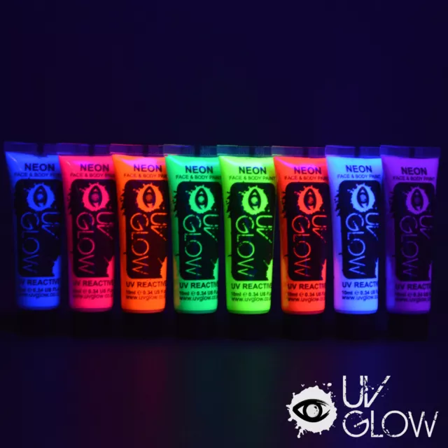 UV Glow Neon Face Paint Body Paint 10ml - Set of 8 - Fluorescent Festival Makeup 3