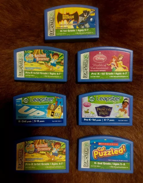 7 Leap Frog Leapster Game Cartridges Batman, Disney, Animal Rescue Learning Game