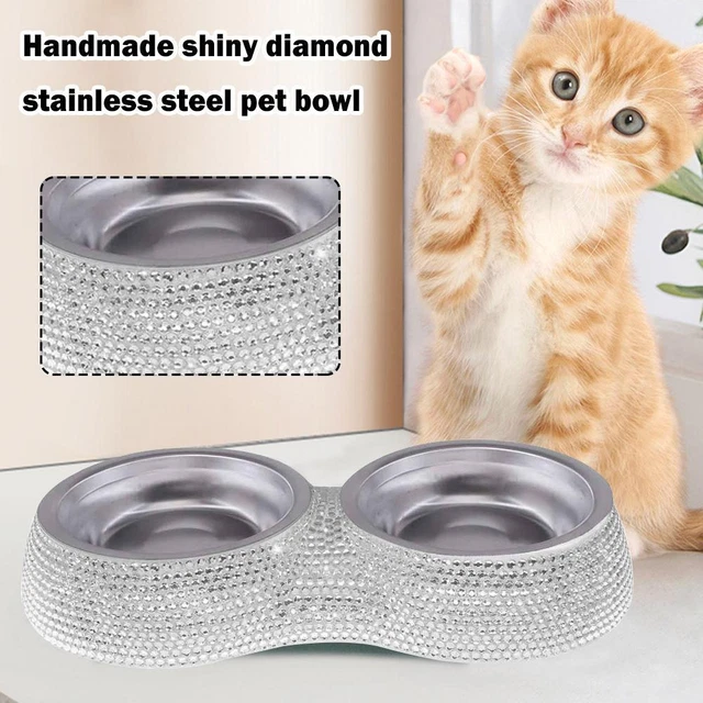 Alimentatore acqua per cibo per animali domestici 320 ml strass fatti a mano in acciaio inox'