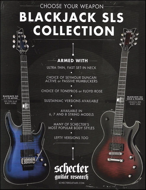 Schecter Blackjack SLS Collection C-1 FR Active Solo-6 Passive guitar ad print