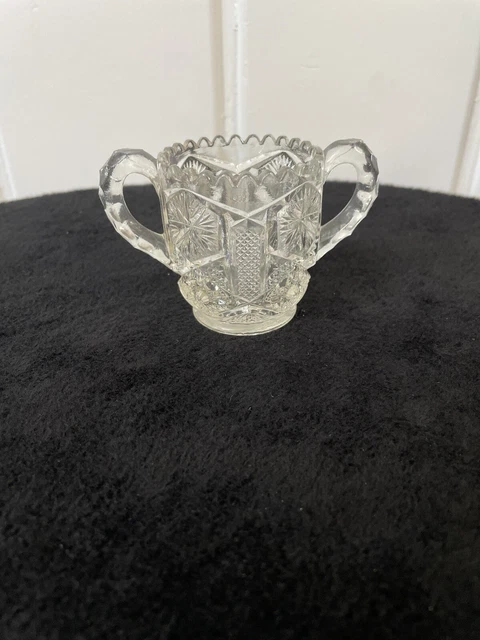 Vintage American Brilliant Cut Glass Two Handle 3.5”Wx2.5”T