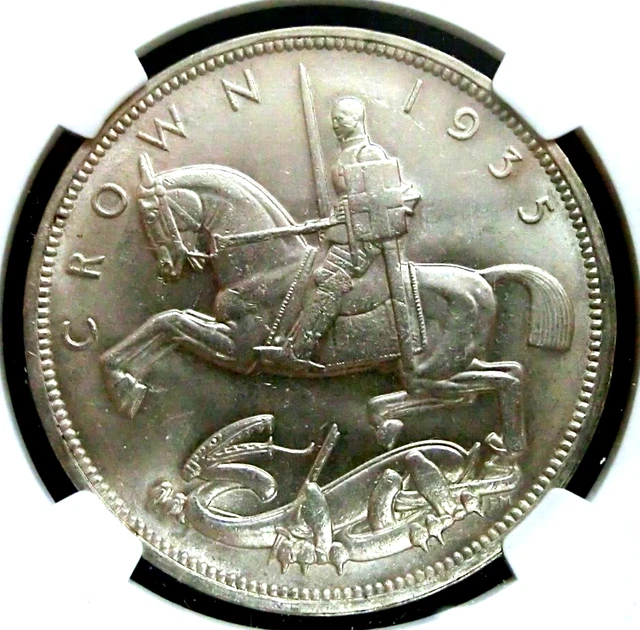 NGC MS64-Great Britain 1935 George V Silver One Crown Choice BU Scarce