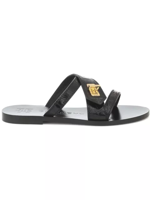GIVENCHY Womens Black Croc-Eden Round Toe Leather Slide Sandals Shoes 35.5