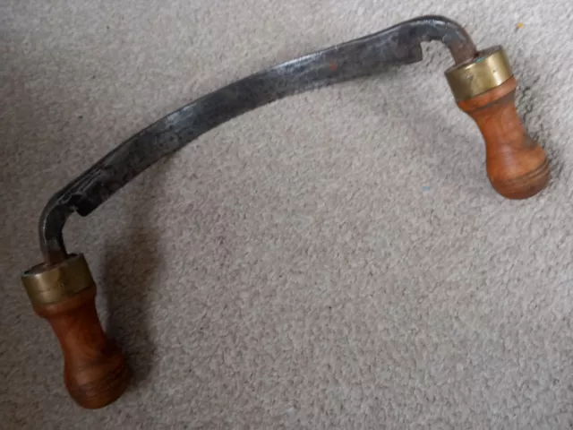 Vintage Metal Curved Spoke Shave With Wooden Handles & Brass Collars