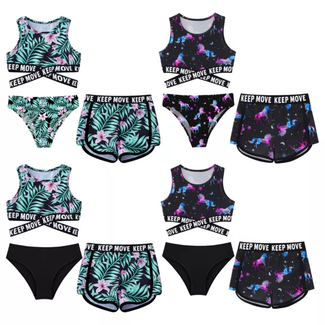 YiZYiF Mädchen 3-teiliges Tankini Set Sport Badeanzug Bikini Top und Shorts Slip
