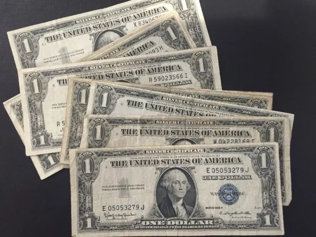 1935 & 1957 One Dollar Bills Clean Circulated Silver Certificate  Note Lot of 50