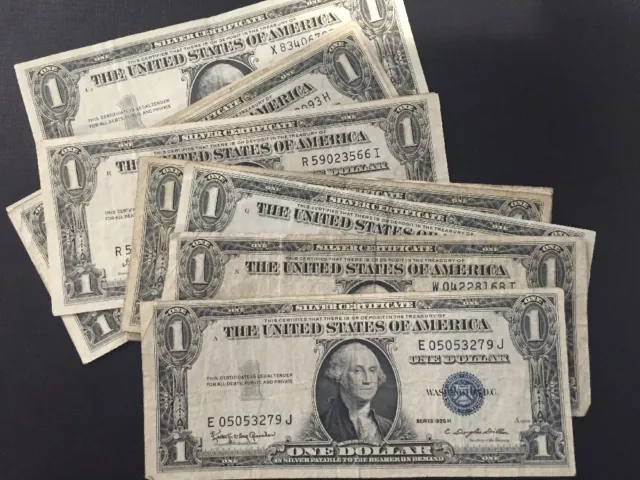 1935 & 1957 One Dollar Bills Clean Circulated Silver Certificate  Note Lot of 25