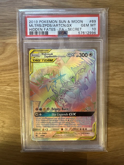 PSA 10 Pokémon TCG Moltres & Zapdos & Articuno Tag Team GX Hidden Fates Holo