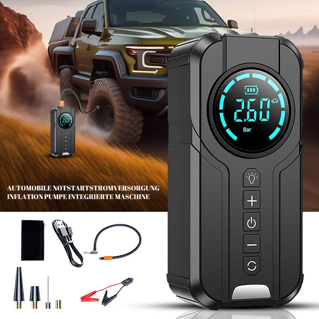Ausilio avviamento auto Jump Starter 1000A powerbank compressore pompa aria luce di emergenza