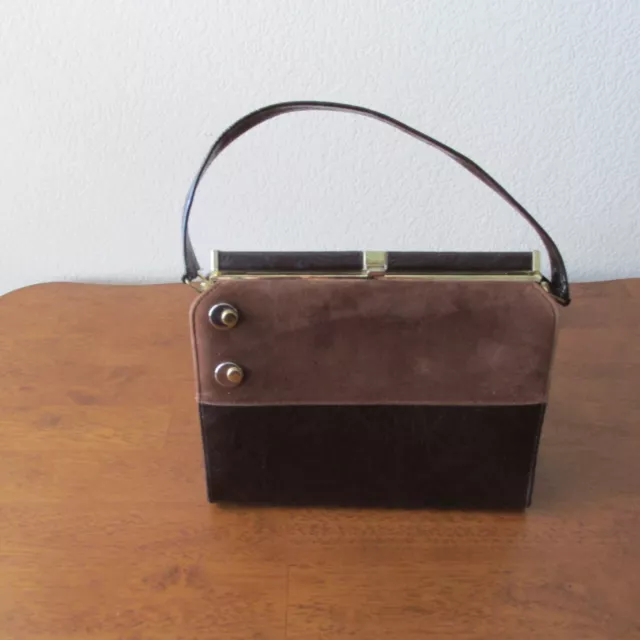 Vintage “A Risque Handbag” Two Tone Non-Leather Vinyl Saude Brown And Brown