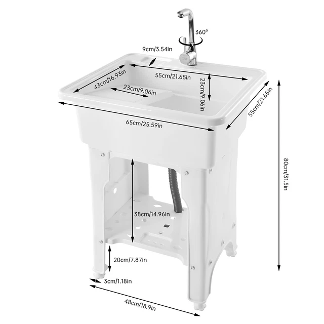 LAUNDRY UTILITY SINK Freestanding Outdoor Washing Tub Wash Station Sink