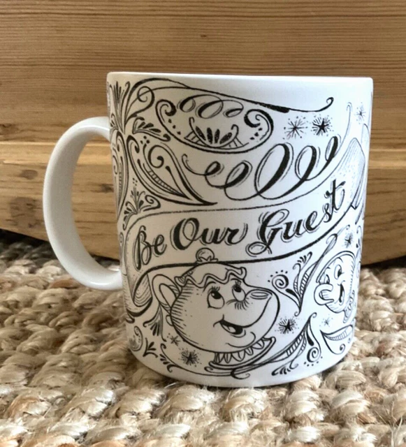 DISNEY PARKS LARGE Beauty & the Beast Be Our Guest White Chalkboard Coffee  Mug 16.99 - PicClick UK