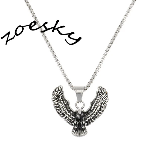 Men Biker American Eagle Hawk Necklace Pendant Stainless Steel Chain Jewelry Set