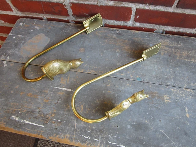 Pair Vintage Brass Wall Mount Bedroom Bathroom Cat Coat Clothes Hooks
