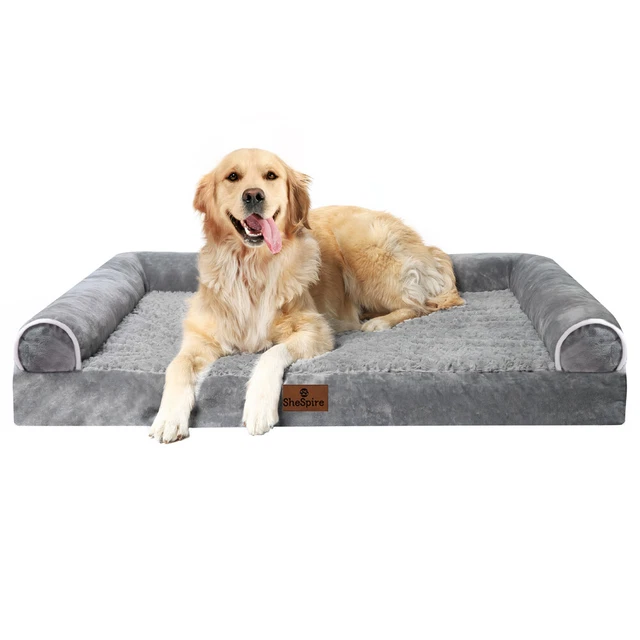 Gray Dog Bed Small Orthopedic Memory Foam Waterproof Pet Bolster Sofa with Cover 2