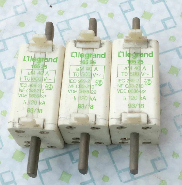 3X Legrand 0 165 25 Cartouche 40A couteau aM taille 0 avec voyant Lot de 3