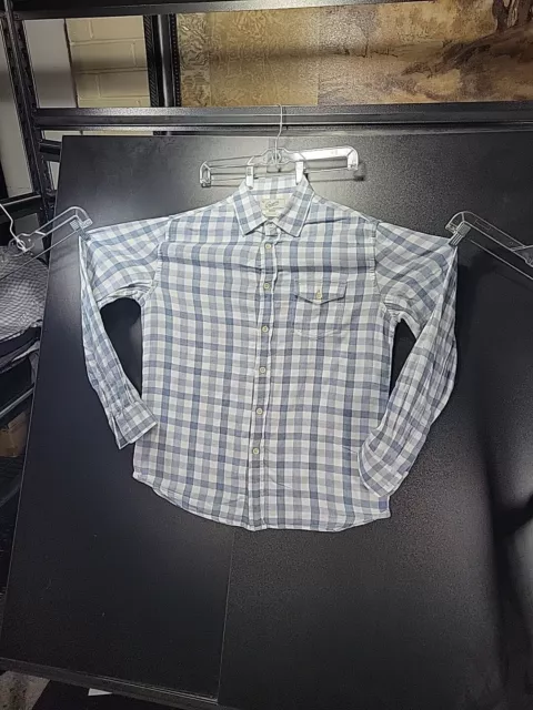 Grayers Shirt Mens Medium Gray Blue White Check Plaid Cotton Long Sleeve
