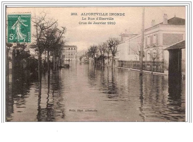 94.ALFORTVILLE INNONDE.LA RUE D&amp;acute ETERVILLE.CRUE DE JANVIER 1910.