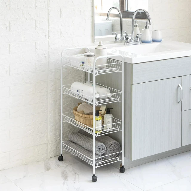 Mainstays 4-Shelf Steel Laundry Cart with Caster Wheels, White