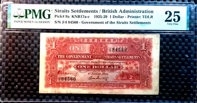 RARE PMG 25VF 1925 STRAITS SETTLEMENT 1 Dollar B/Note (+FREE 1 B/Note)#22911 RARE PMG 25VF 1925 STRAITS SETTLEMENT 1 Dollar B/Note (+FREE 1 B/Note)#22911