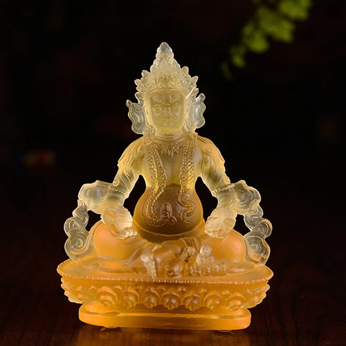 3" Asian Antique Tibet  Handmade LIULI glaze Yellow Jambhala Zanbala statue