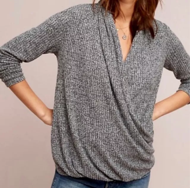 Anthropologie Akemi + Kin Waffle Knit Wrap Sweater Grey Size Small