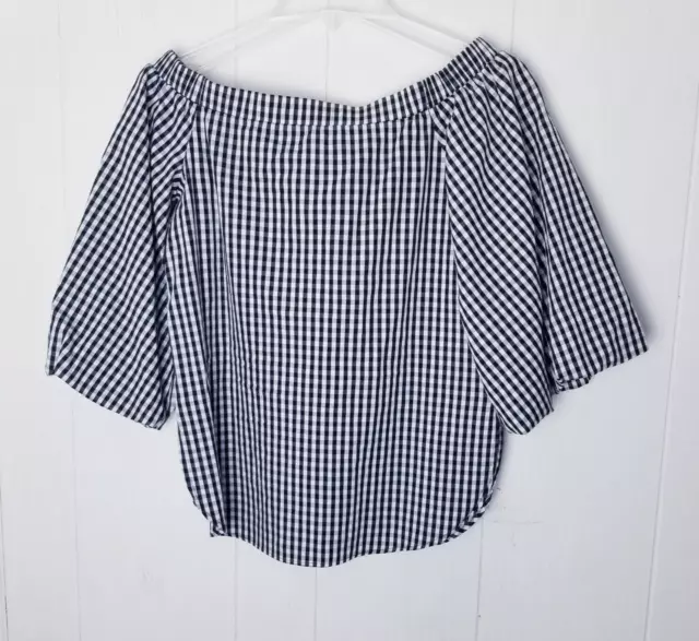 Aqua Shirt Women Size XS Black White Gingham Off Shoulder 3