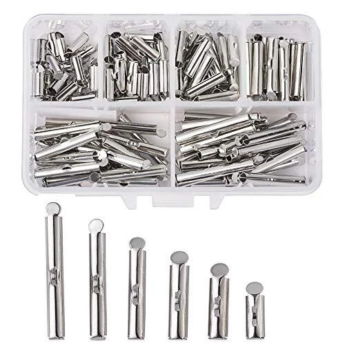 Pandahall 1Box/120pcs Iron Slide On End Clasp Tubes Slider End Caps Crimp End...