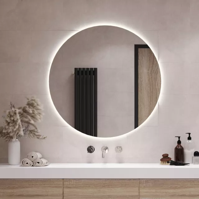 Miroir avec ECO LED illumination Lumineux Rond Mural Salle de Bain 90 cm