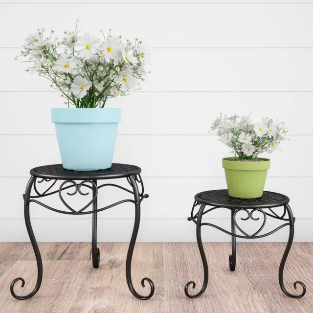 Plant Stands Set Of 2 Black Indoor Or Outdoor Nesting Wrought Iron Inspired