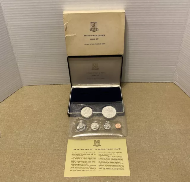 1974 British Virgin Island 6 Coin Proof Set (Sterling Silver Dollar Coin) BIRDS