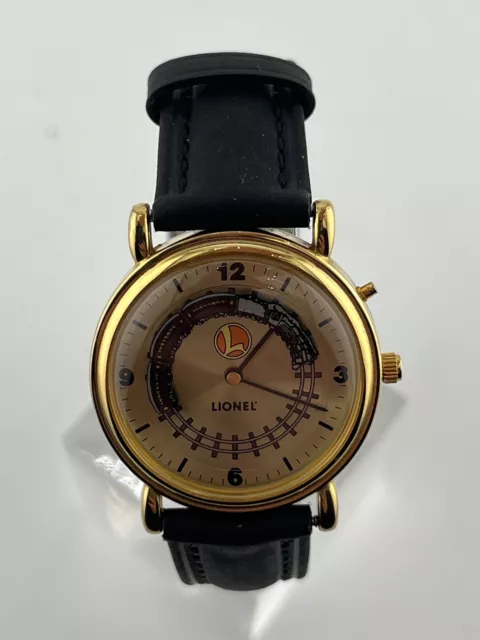 Lionel Collectible Train Watch Women Gold Tone Leather Band New Battery