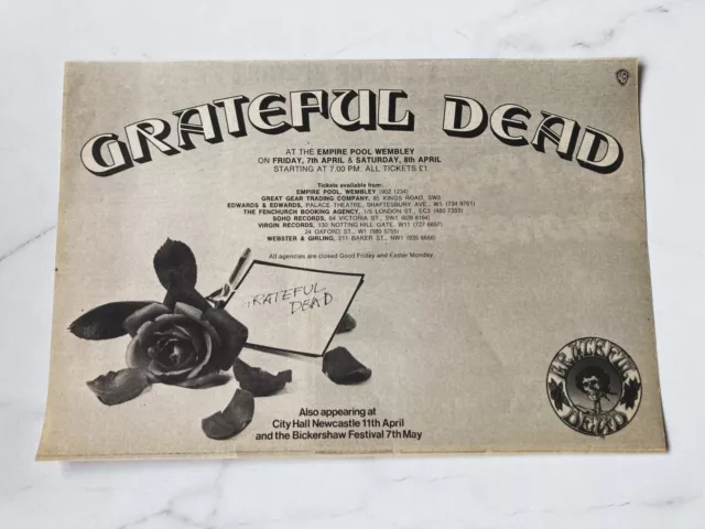 Grateful Dead Wembley Concert 1972 Small Vintage Advert 12" X 8" Melody Maker