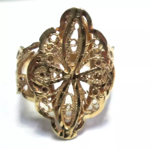 Beautiful vntg 14k Yellow Gold filigree Ring  Unique Cross Design! Sz 4.5 woman