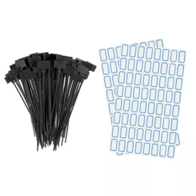 100Stk Nylon Kabelbinder Tags Etiketten Marker Selbstsichernd Schwarz