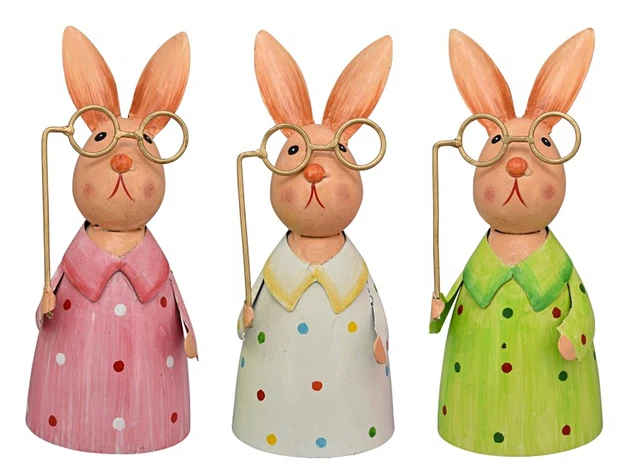 Decorazione da Recinzione Coniglio Occhiali Coniglietto di Pasqua Metallo Figura
