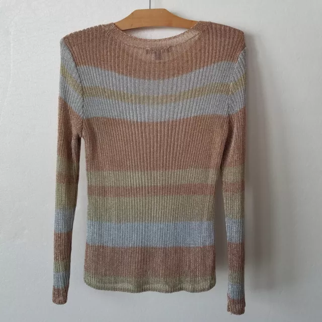 Inc International Concepts Womens L Metallic Sweater Ribbed Striped Gold Copper 3