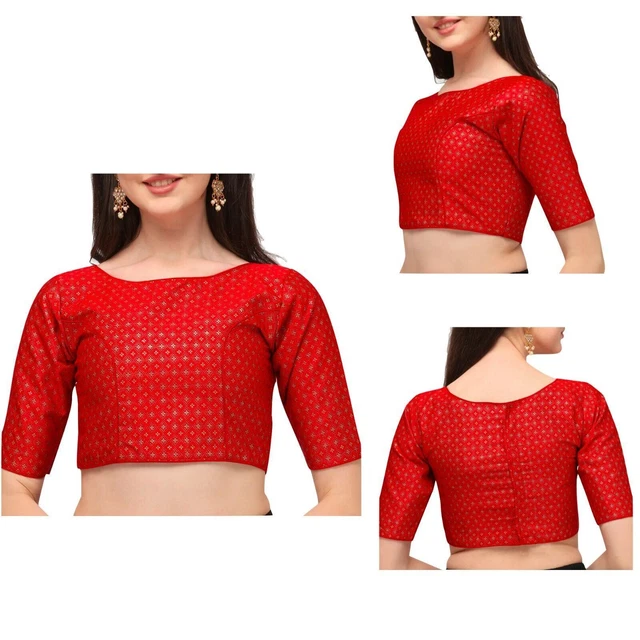 Indiano Donna Seta Pronti Sari Camicetta Barca Collo Designer Top per Bambine
