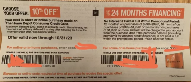 Home Depot Coupon 10% off Coupon- In-Sotre or Online Exp 10/31/23