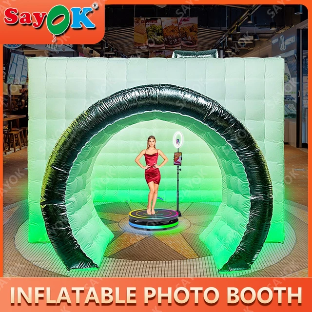 Cabina de fotos inflable en forma de cámara SAYOK con tira de luces LED que cambian de color