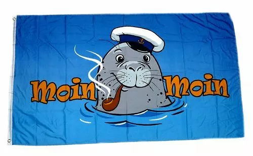 Flagge / Fahne Seehund Moin Moin Pfeife Hissflagge 90 x 150 cm