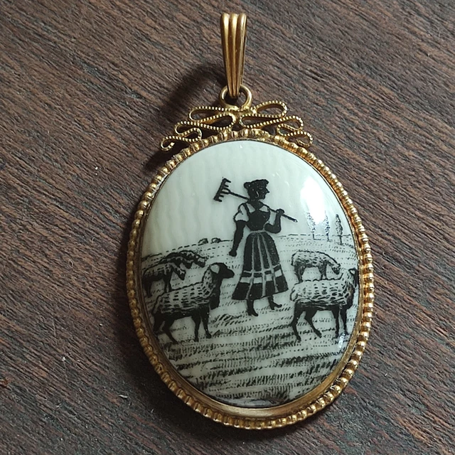 Pendentif Plaqué Or Décor Fleurs Signé Emaux D'Art J.Tanvier Blois - Occasion, Bijou Vintage