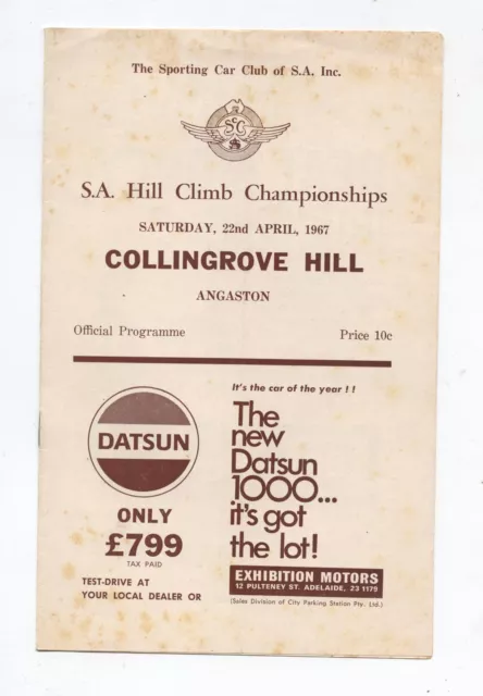 1967 Collingrove Hill Climb Programme Touring Racing Sports Vintage Production