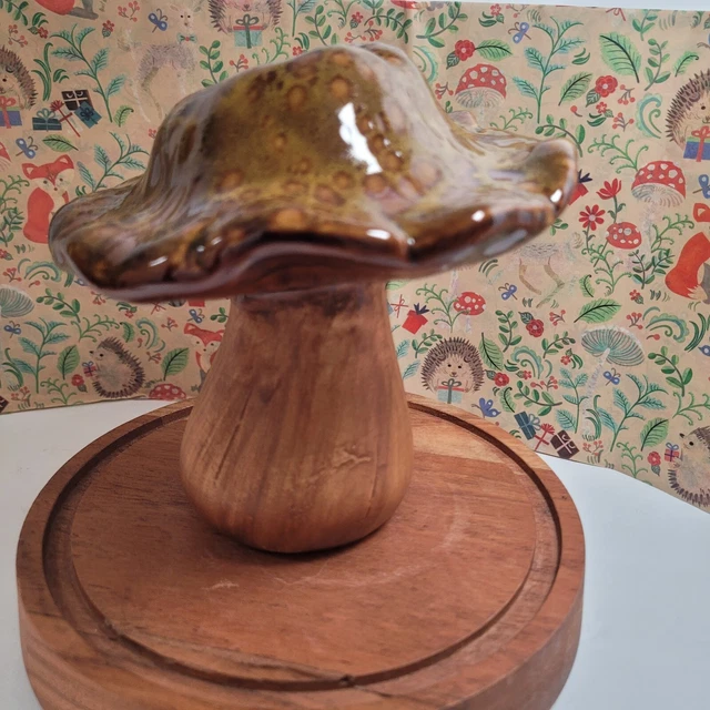 Whimsical Mushroom Gold Brown Mottled Glaze Top Ceramic Mushroom Garden Forest 5