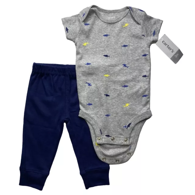 NEW Carter's Little Layette Boys 2 Piece  Shark Pants Outfit Set; 3 Months
